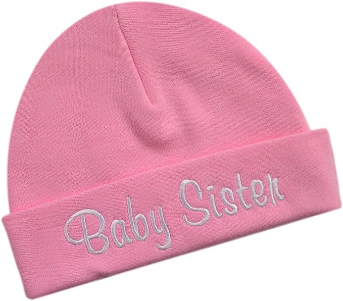 Baby Sister Embroidered Infant Beanie 100% Pink Cotton Hat