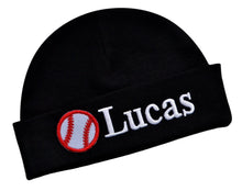 Load image into Gallery viewer, Personalized Cotton Baby Hat with Custom Embroidered Name and Baseball
