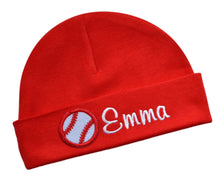 Load image into Gallery viewer, Personalized Cotton Baby Hat with Custom Embroidered Name and Baseball
