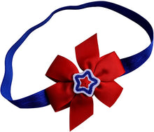 Load image into Gallery viewer, 4th of July Patriotic Embroidered Star Elastic Baby and Toddler Girls Headband with 3 inch Simple Bow
