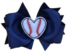 Load image into Gallery viewer, Baseball Hair Bow with Baseball HEART Appliqué Center
